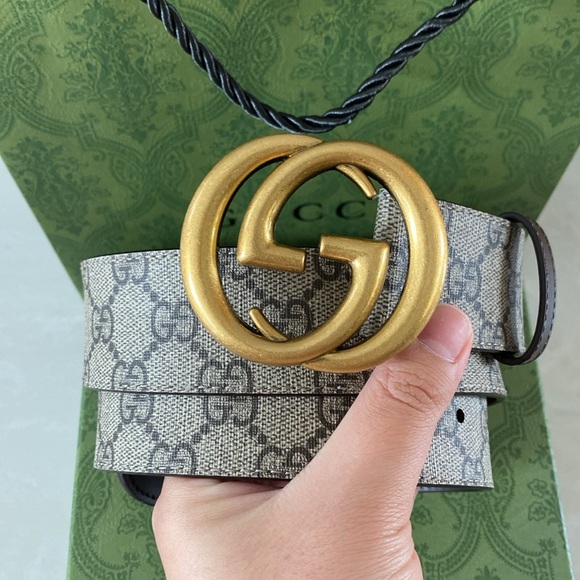 Gucci Brown Logo Pattern Belt Double G Metal Buckle - Picture 2 of 7